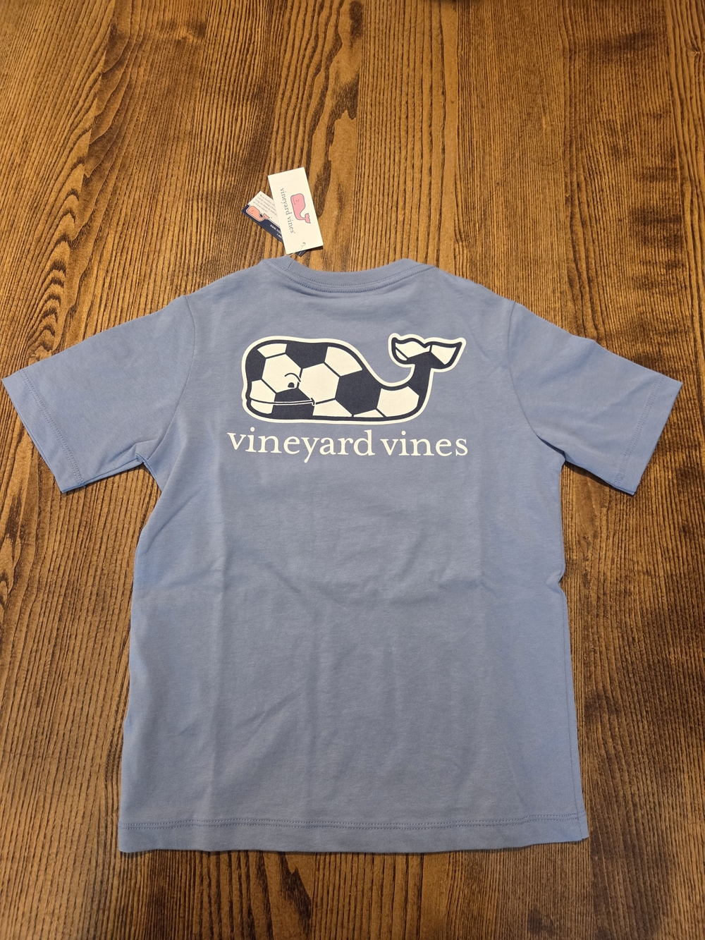 Vineyard Vines Blue Tee with White Soccer Whale Graphic
